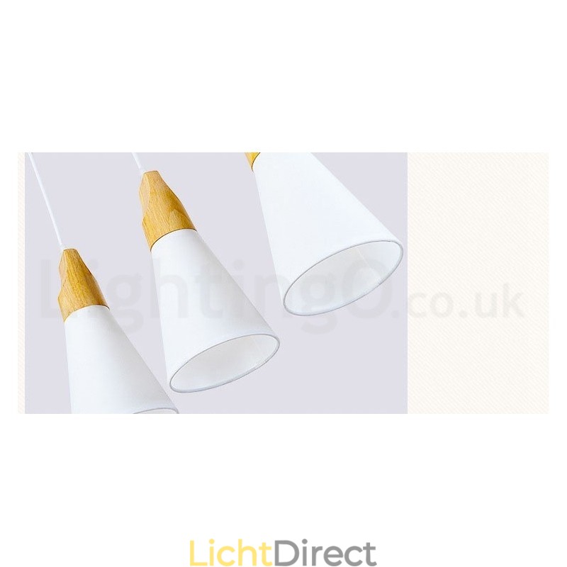 Moderne hanglamp van hout met 1 licht en 3 lampen en stoffen kap