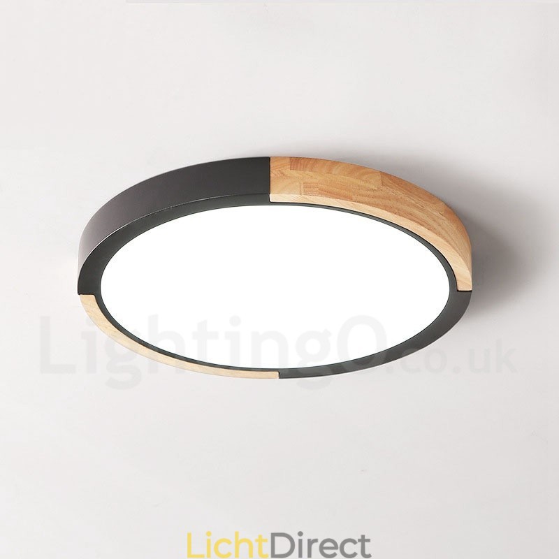 Ultradunne, veelkleurige ronde plafondlamp van hout, massief houten kap, plafondlamp in Scandinavische stijl