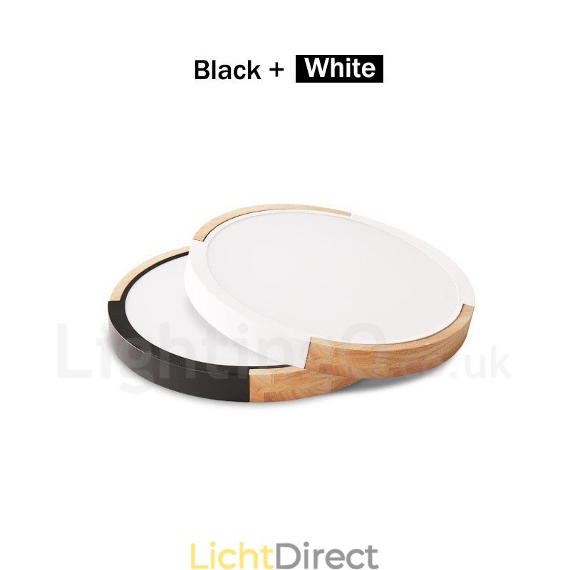 Ultradunne, veelkleurige ronde plafondlamp van hout, massief houten kap, plafondlamp in Scandinavische stijl