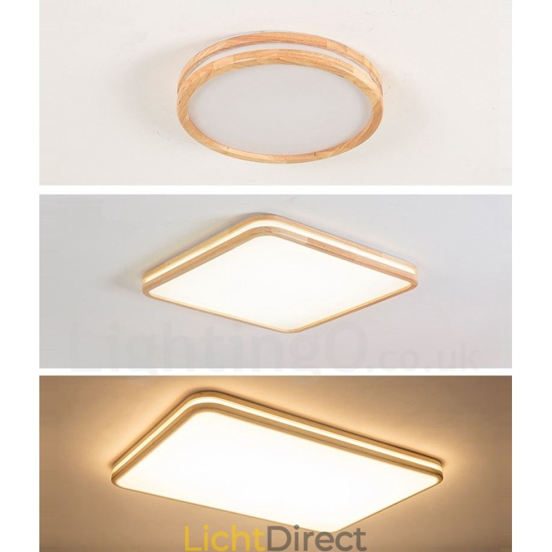 Ultradunne ronde vierkante rechthoekige houten plafondlamp, massief houten acryl kap, plafondlamp in Scandinavische stijl