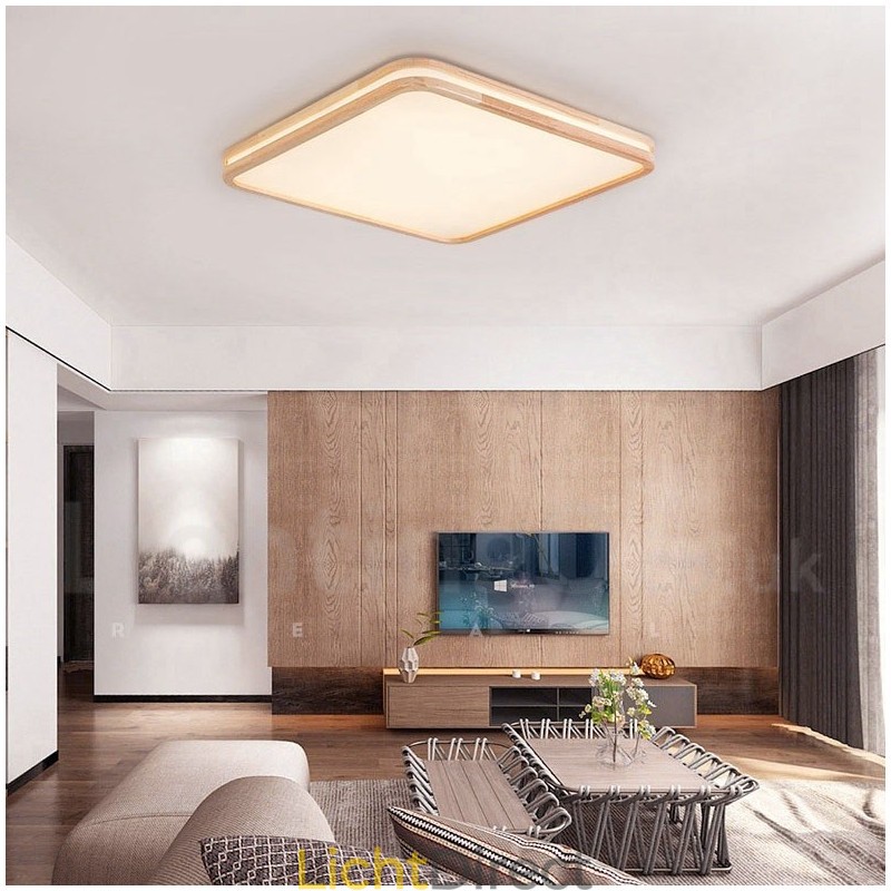 Ultradunne ronde vierkante rechthoekige houten plafondlamp, massief houten acryl kap, plafondlamp in Scandinavische stijl