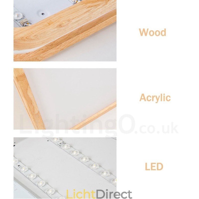 Ultradunne ronde vierkante rechthoekige houten plafondlamp, massief houten acryl kap, plafondlamp in Scandinavische stijl