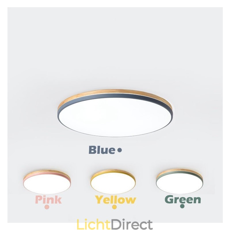 Dimbare ultradunne ronde plafondlamp van hout met meerdere kleuren en acryl kap Plafondlamp in Scandinavische stijl