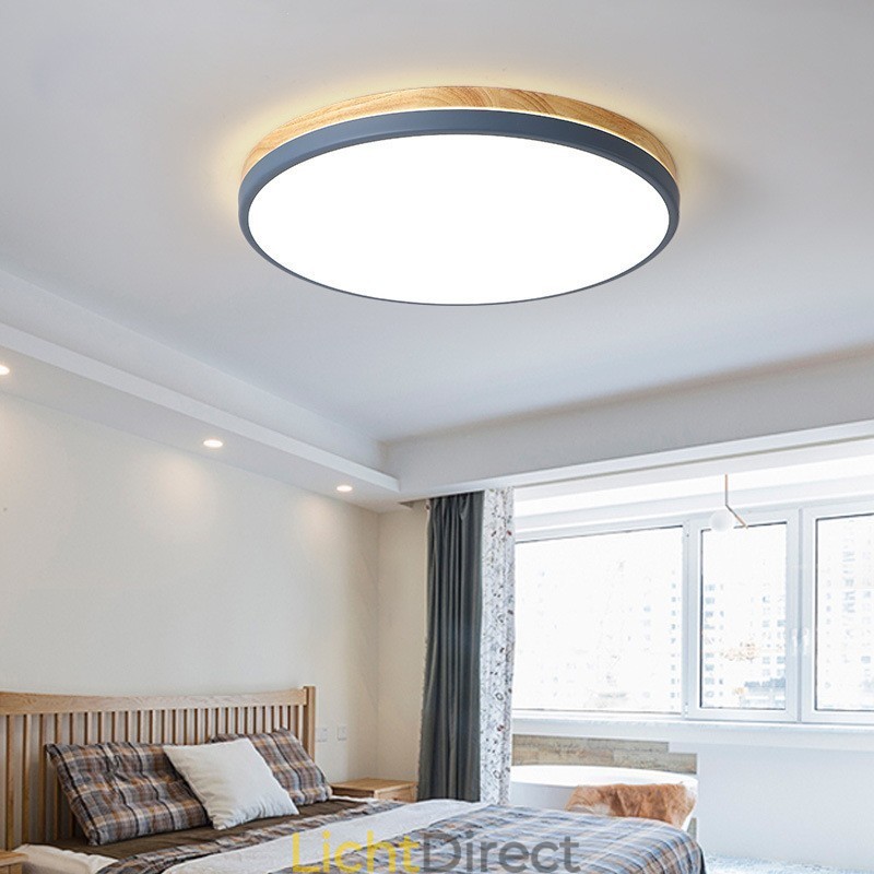 Dimbare ultradunne ronde plafondlamp van hout met meerdere kleuren en acryl kap Plafondlamp in Scandinavische stijl