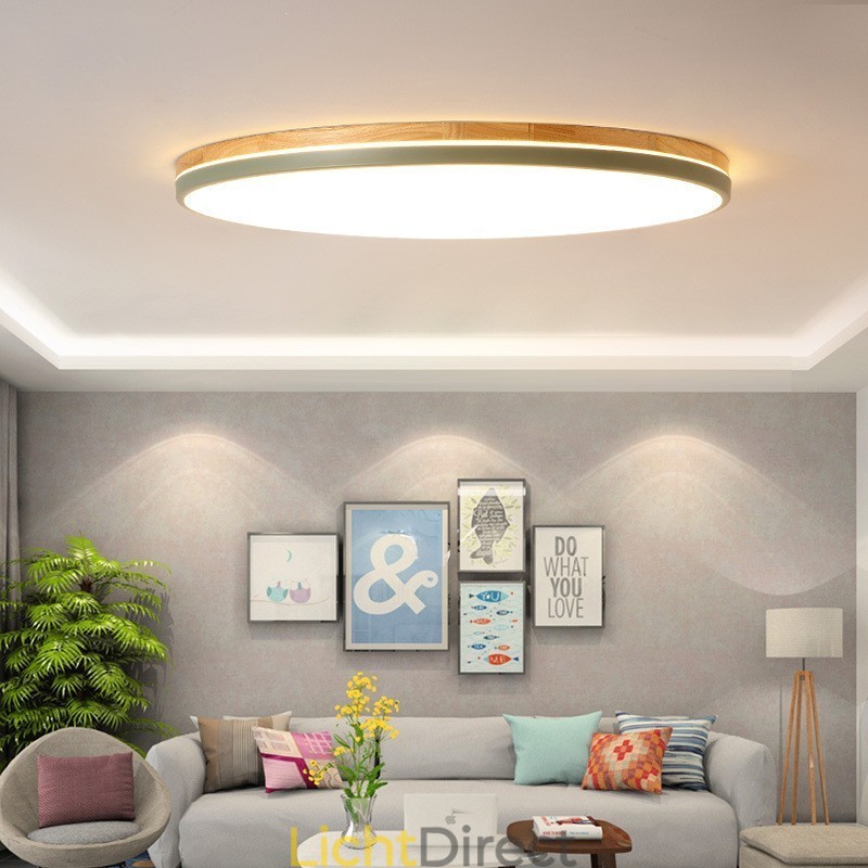 Dimbare ultradunne ronde plafondlamp van hout met meerdere kleuren en acryl kap Plafondlamp in Scandinavische stijl