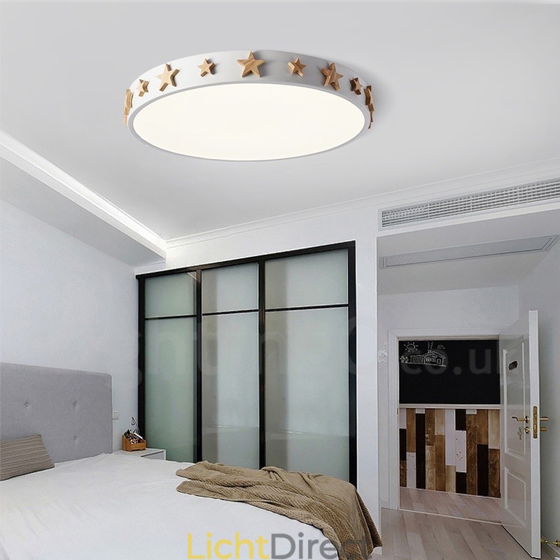 Dimbare ultradunne, veelkleurige, ronde plafondlamp van hout met acrylkap Plafondlamp in Scandinavische stijl