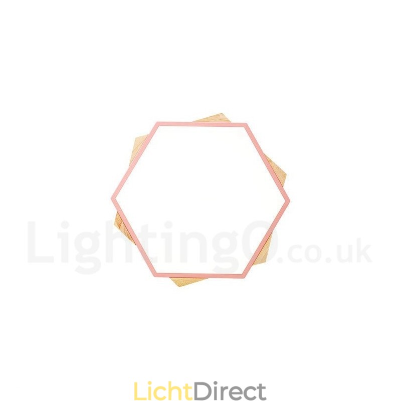 Dimbare, meerkleurige zeshoekige plafondlamp van hout met acrylkap Plafondlamp in Scandinavische stijl