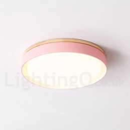 Dimbare, veelkleurige, ronde plafondlamp van hout met acrylkap Plafondlamp in Scandinavische stijl