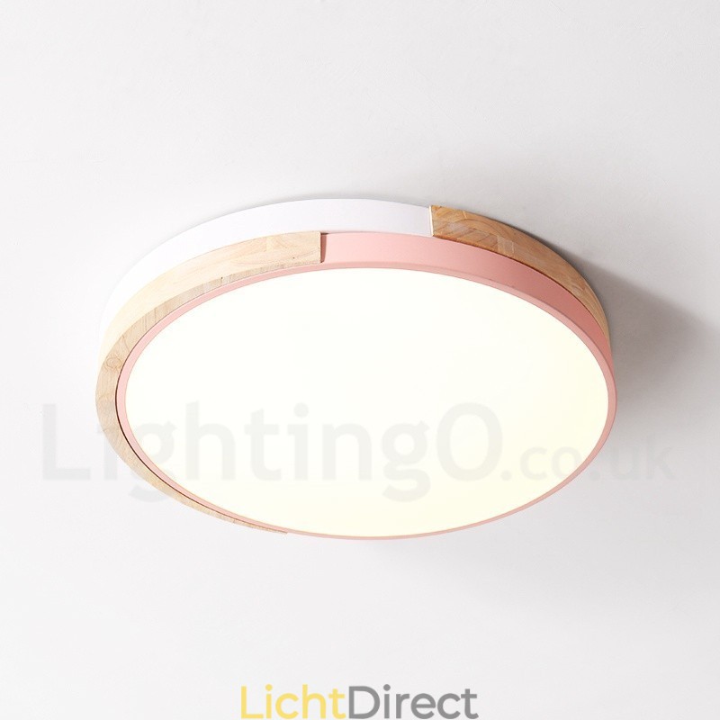 Dimbare ronde plafondlamp van hout met meerdere kleuren en acryl kap Plafondlamp in Scandinavische stijl