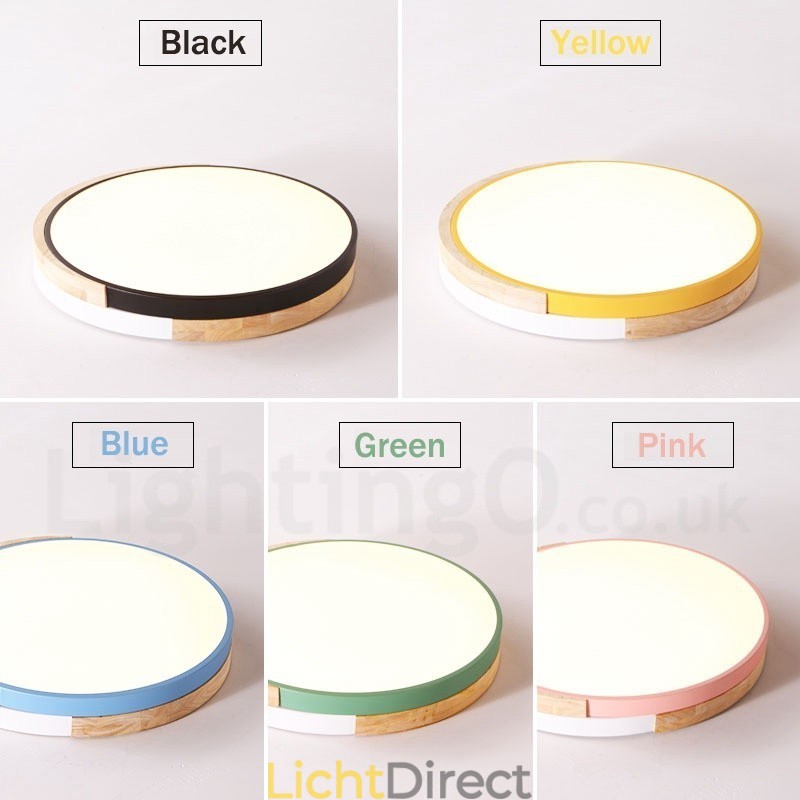Dimbare ronde plafondlamp van hout met meerdere kleuren en acryl kap Plafondlamp in Scandinavische stijl