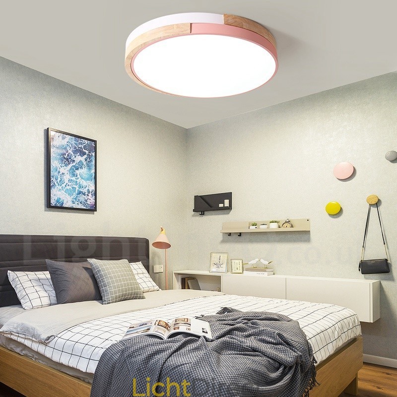 Dimbare ronde plafondlamp van hout met meerdere kleuren en acryl kap Plafondlamp in Scandinavische stijl
