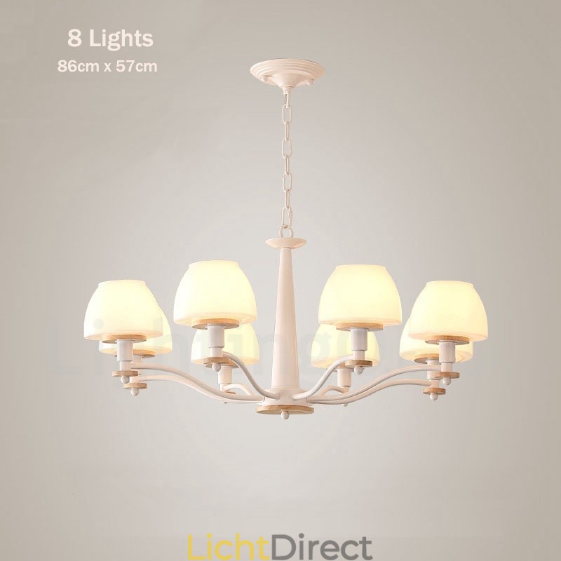 6-lichts 8-lichts multikleurige Macaron-houten hanglamp met glazen kappen kroonluchter Scandinavische stijl