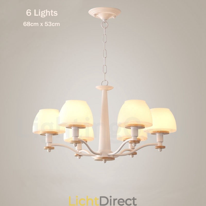 6-lichts 8-lichts multikleurige Macaron-houten hanglamp met glazen kappen kroonluchter Scandinavische stijl