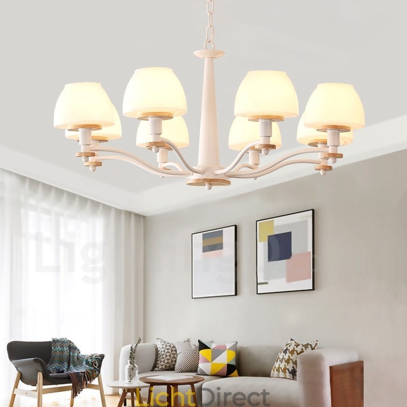 6-lichts 8-lichts multikleurige Macaron-houten hanglamp met glazen kappen kroonluchter Scandinavische stijl