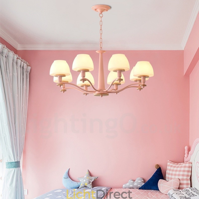 6-lichts 8-lichts multikleurige Macaron-houten hanglamp met glazen kappen kroonluchter Scandinavische stijl