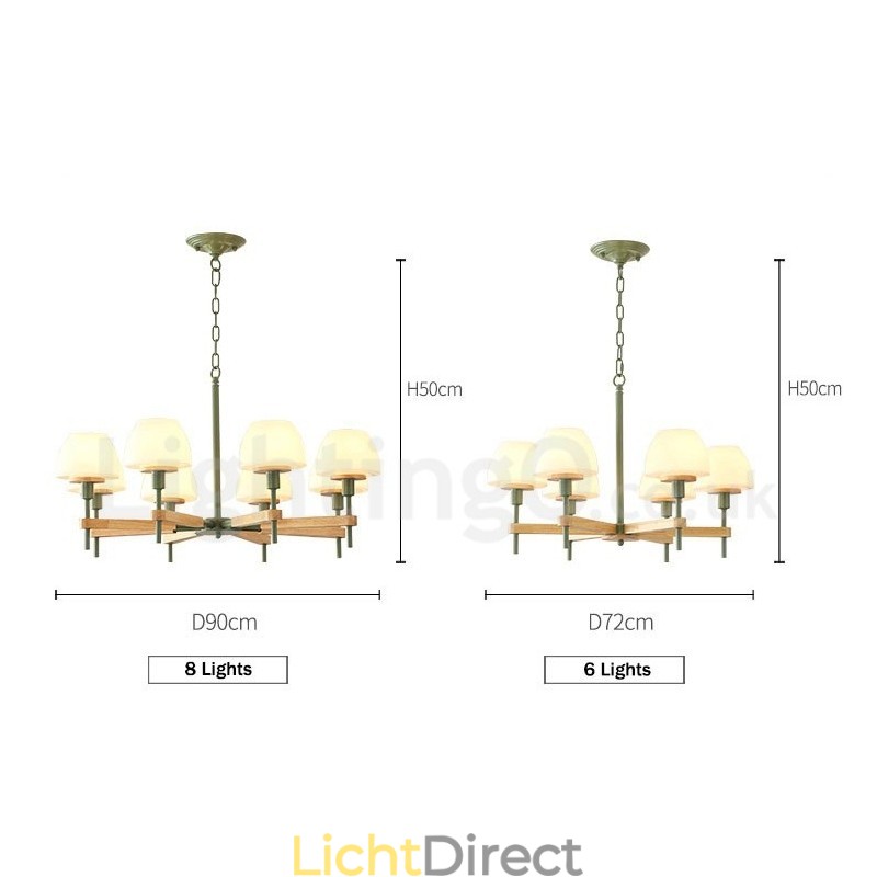 6-lichts 8-lichts multikleurige Macaron-houten hanglamp met glazen kappen kroonluchter Scandinavische stijl