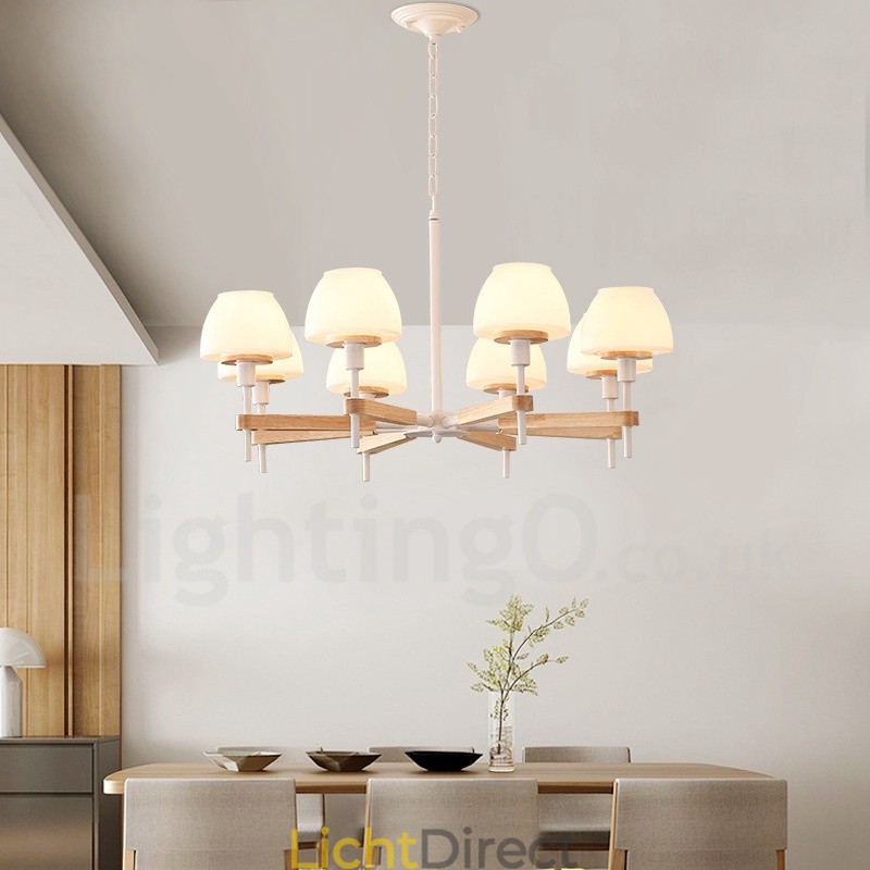 6-lichts 8-lichts multikleurige Macaron-houten hanglamp met glazen kappen kroonluchter Scandinavische stijl