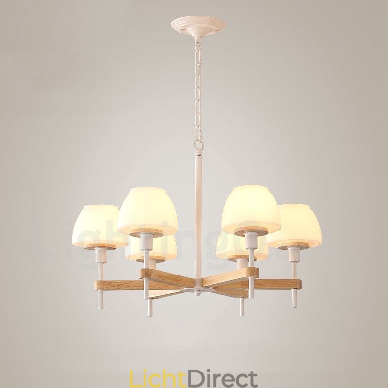 6-lichts 8-lichts multikleurige Macaron-houten hanglamp met glazen kappen kroonluchter Scandinavische stijl