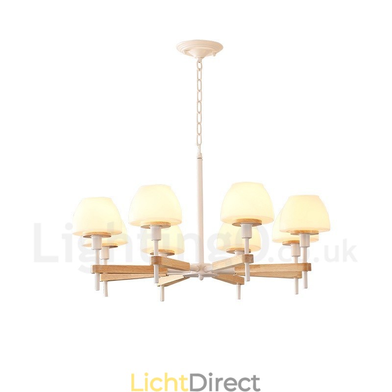 6-lichts 8-lichts multikleurige Macaron-houten hanglamp met glazen kappen kroonluchter Scandinavische stijl