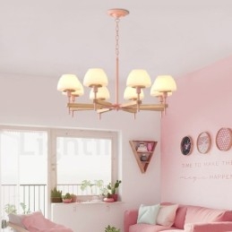 6-lichts 8-lichts multikleurige Macaron-houten hanglamp met glazen kappen kroonluchter Scandinavische stijl