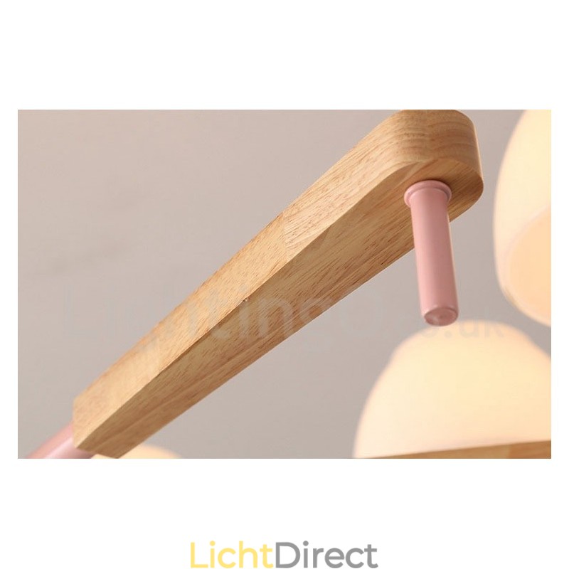 6-lichts 8-lichts multikleurige Macaron-houten hanglamp met glazen kappen kroonluchter Scandinavische stijl