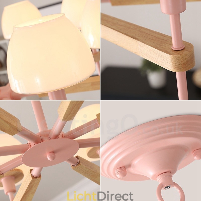 6-lichts 8-lichts multikleurige Macaron-houten hanglamp met glazen kappen kroonluchter Scandinavische stijl