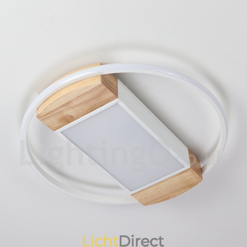 Dimbare witte ronde houten plafondlamp Ultradunne plafondlamp Kan ook als wandlamp worden gebruikt