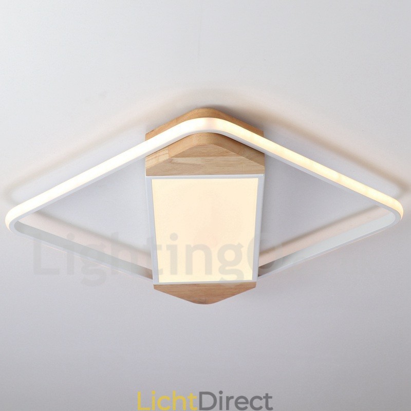Dimbare witte vierkante houten plafondlamp Ultradunne plafondlamp Kan ook als wandlamp worden gebruikt