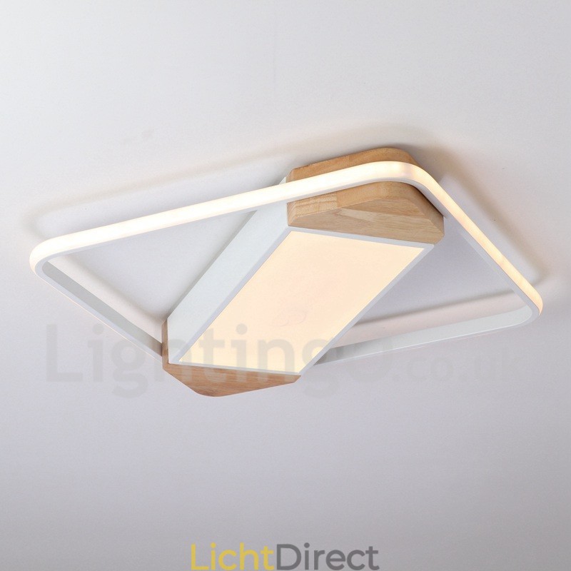 Dimbare witte vierkante houten plafondlamp Ultradunne plafondlamp Kan ook als wandlamp worden gebruikt