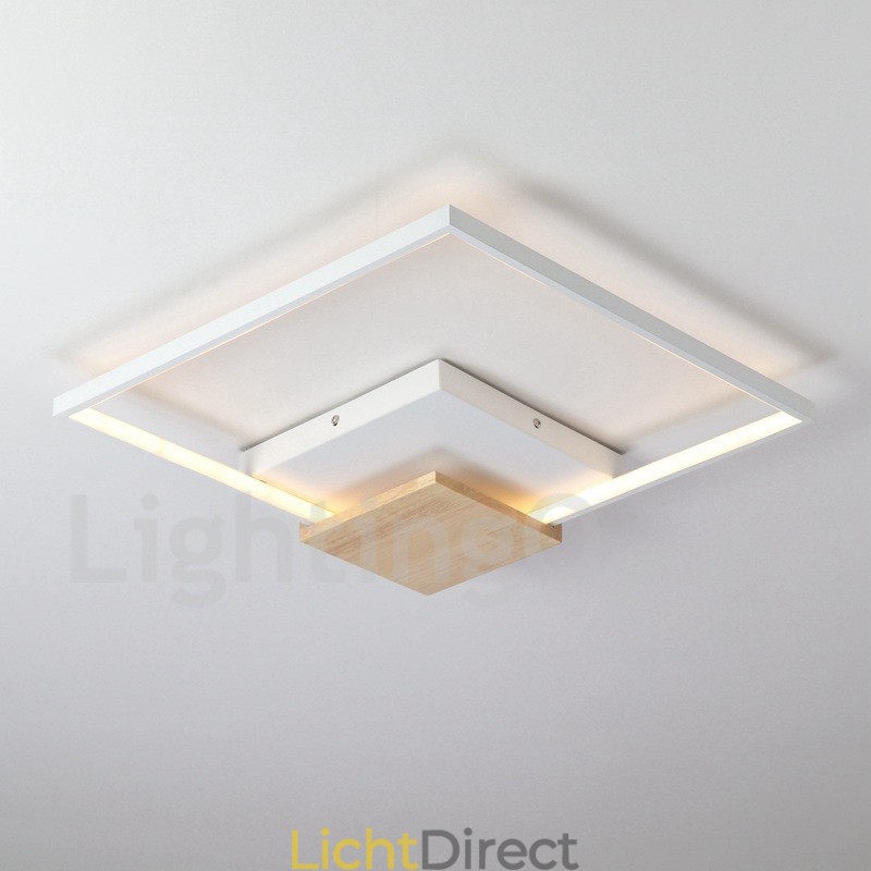 Dimbare witte vierkante houten plafondlamp Ultradunne plafondlamp Kan ook als wandlamp worden gebruikt