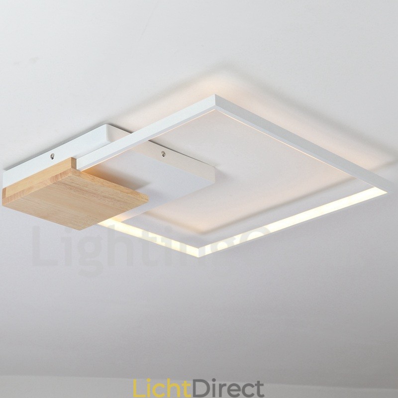Dimbare witte vierkante houten plafondlamp Ultradunne plafondlamp Kan ook als wandlamp worden gebruikt