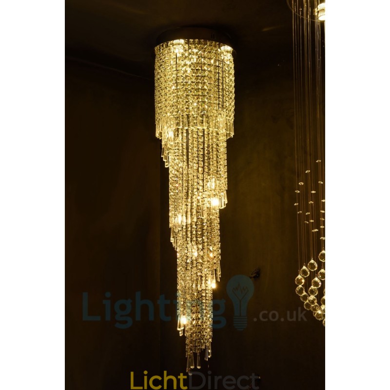 4 x GU10 + 8 x G4 150CM Lange Kristallen Druppellamp Moderne K9 Kristal Ronde Plafondlamp