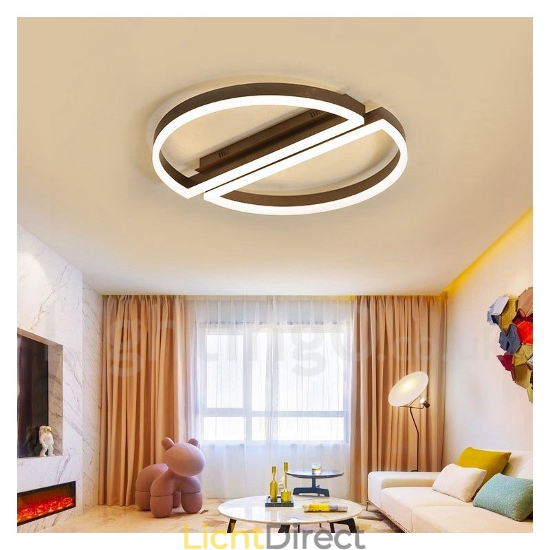 Ronde moderne eigentijdse aluminium plafondlamp, inbouwlamp met afstandsbediening en dimmer. Kan ook als wandlamp worden gebruikt.