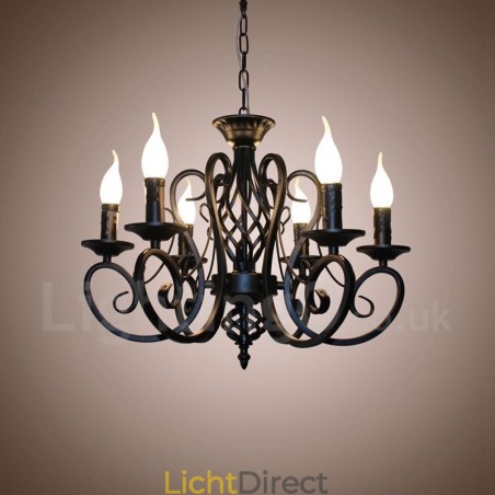 6-lichts rustieke retro vintage zwart-witte hangende kaarskroonluchter 6-lichts rustieke retro vintage zwart-witte hangende kaarskroonluchter