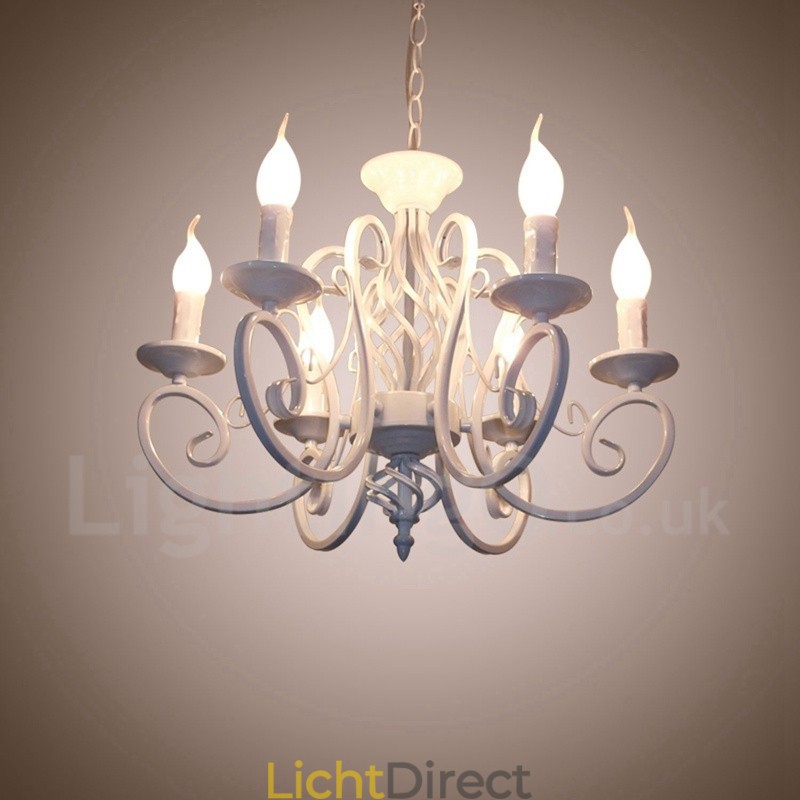 6-lichts rustieke retro vintage zwart-witte hangende kaarskroonluchter