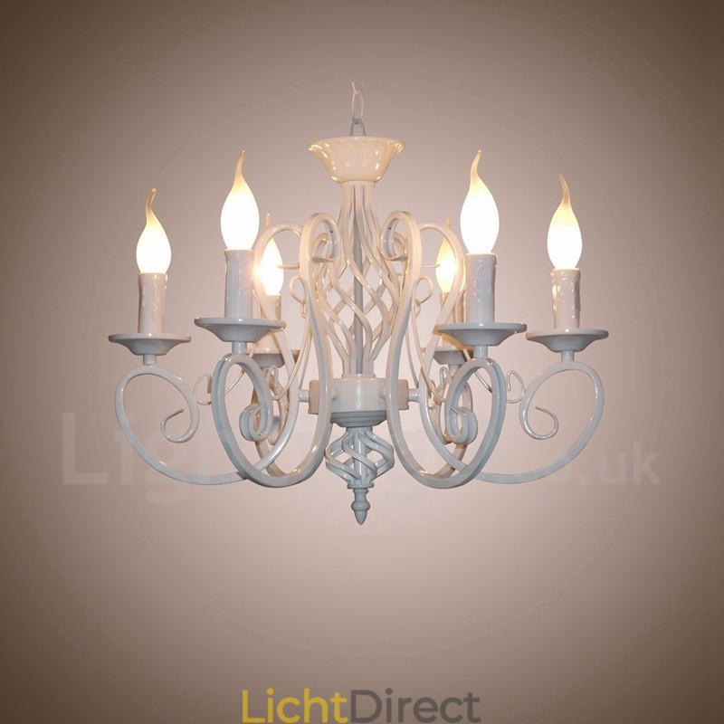 6-lichts rustieke retro vintage zwart-witte hangende kaarskroonluchter