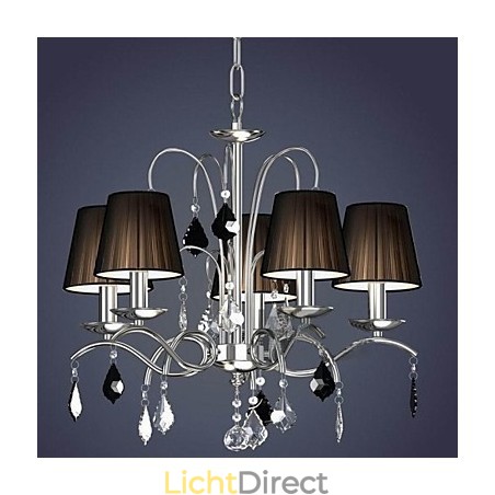 Stoffen lampenkap kristallen kroonluchter 5 lampen Stoffen lampenkap kristallen kroonluchter 5 lampen
