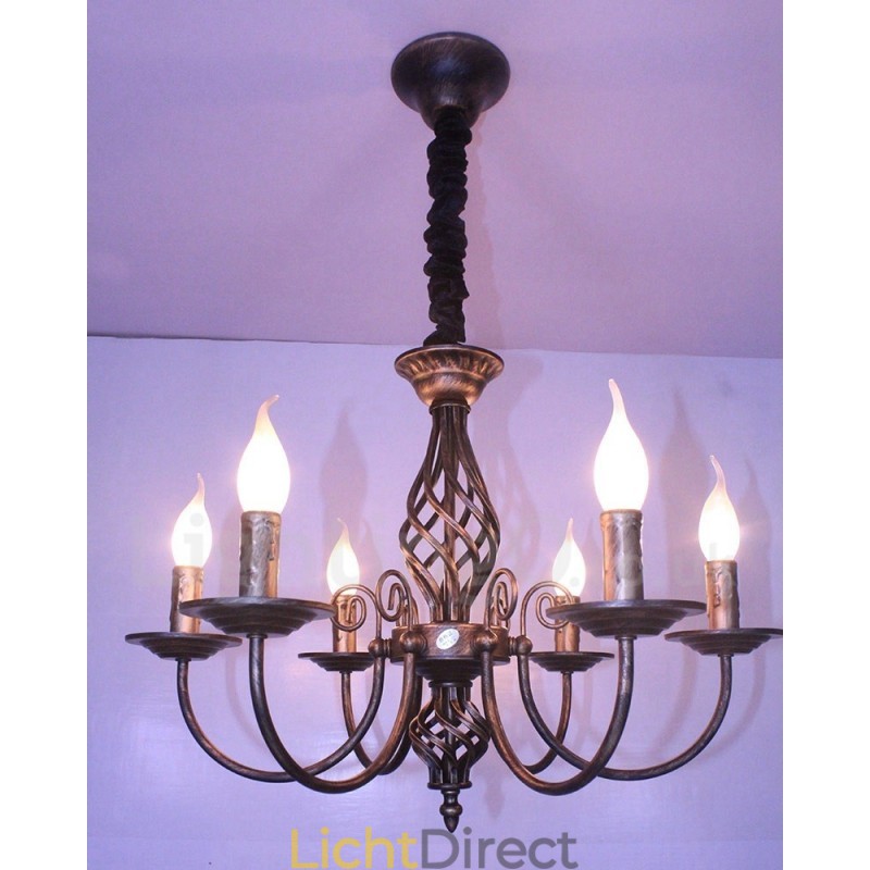 6-lichts rustieke retro vintage zwart-witte hangende kaarskroonluchter