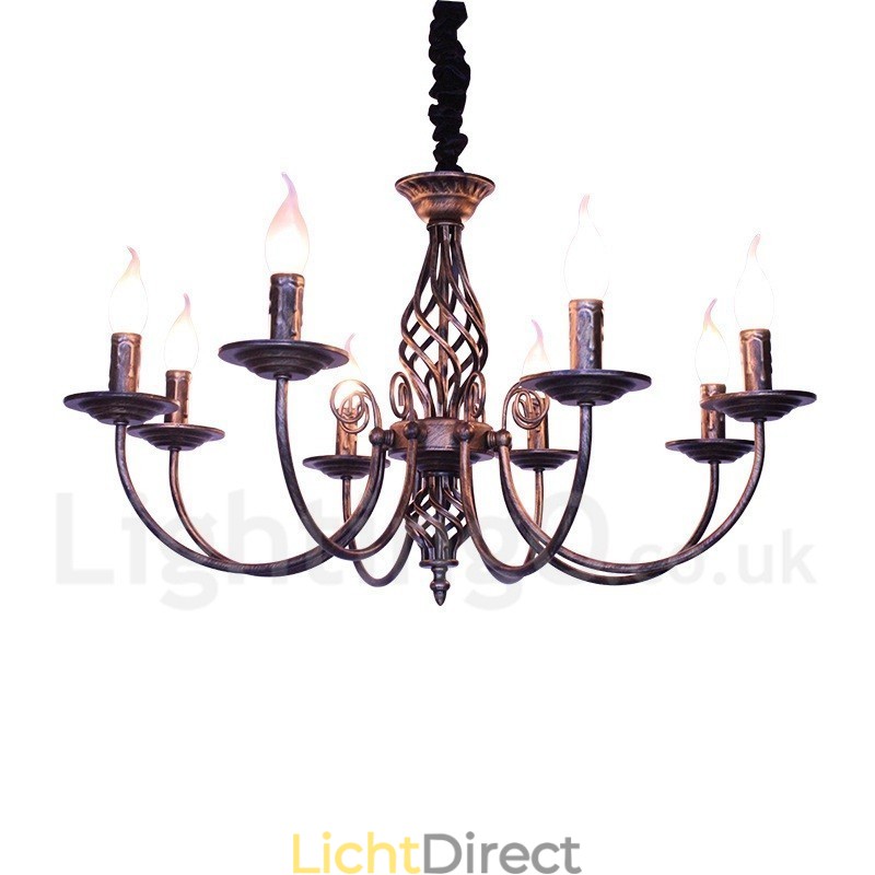 6-lichts rustieke retro vintage zwart-witte hangende kaarskroonluchter