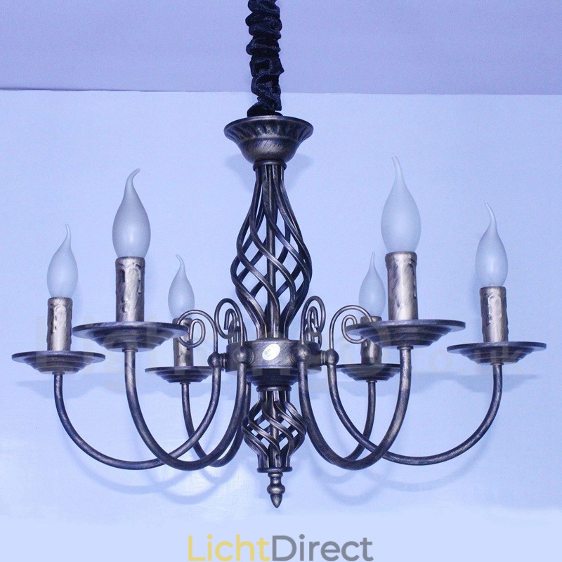 6-lichts rustieke retro vintage zwart-witte hangende kaarskroonluchter