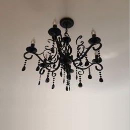 6-lichts kristal rustieke retro vintage zwart wit blauwe hangkaars kroonluchter