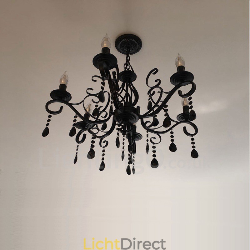 6-lichts kristal rustieke retro vintage zwart wit blauwe hangkaars kroonluchter