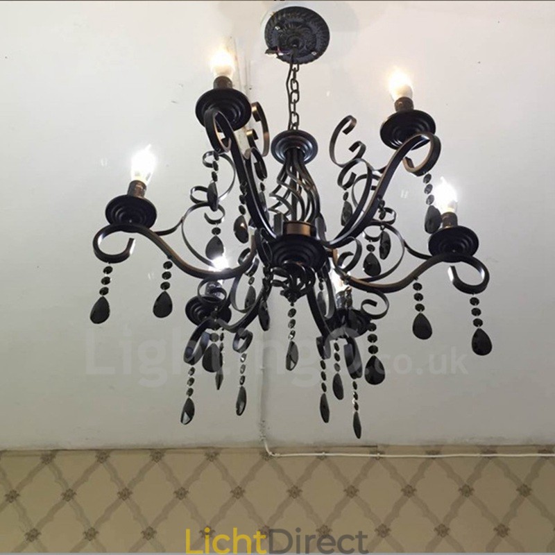 6-lichts kristal rustieke retro vintage zwart wit blauwe hangkaars kroonluchter