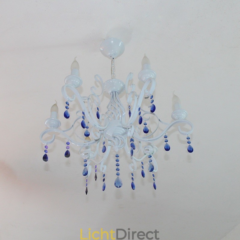 6-lichts kristal rustieke retro vintage zwart wit blauwe hangkaars kroonluchter