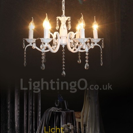 6-lichts kristallen rustieke retro vintage witte hangende kaars kroonluchter