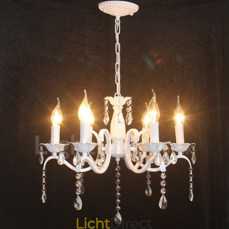 6-lichts kristallen rustieke retro vintage witte hangende kaars kroonluchter