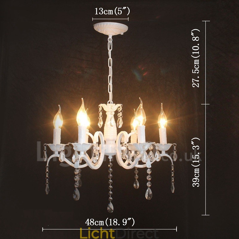 6-lichts kristallen rustieke retro vintage witte hangende kaars kroonluchter