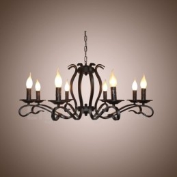 8-lichts rustieke retro vintage zwarte hangende kaars kroonluchter
