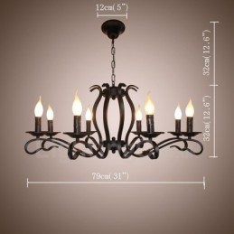 8-lichts rustieke retro vintage zwarte hangende kaars kroonluchter