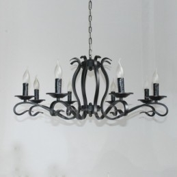 8-lichts rustieke retro vintage zwarte hangende kaars kroonluchter
